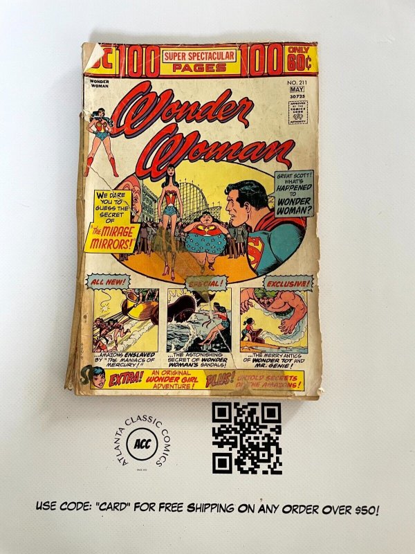 Wonder Woman #211 (DC Comics, 1974), raw comic book in GD condition — front cover