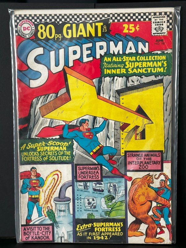 Superman #187 (DC Comics, 1966), raw, ungraded comic book — front cover