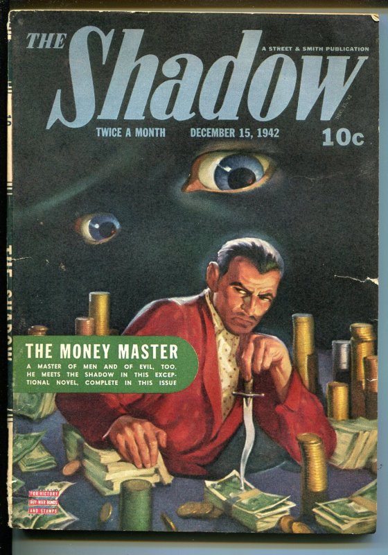Pulp: Shadow 12/15/1942-Strret & Smith-classic Hero Pulp-eyeball Cover-VG+, raw comic book in VG+ condition — front cover