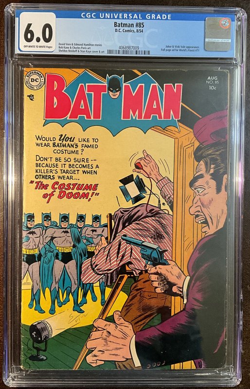 Batman #85 (DC Comics, 1954), CGC 6.0 graded comic book, Universal Blue label — front cover in its holder