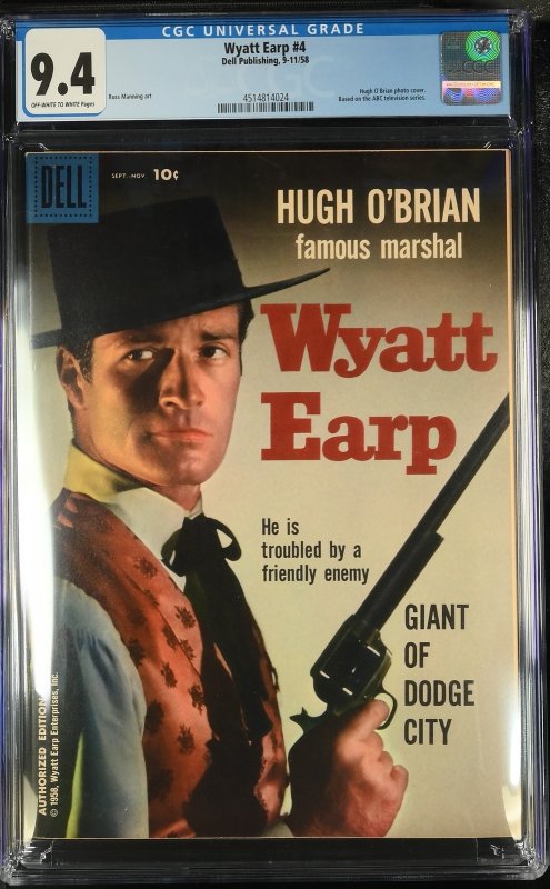 Wyatt Earp #4 (1958), CGC 9.4 graded comic book, Universal Blue label — front cover in its holder