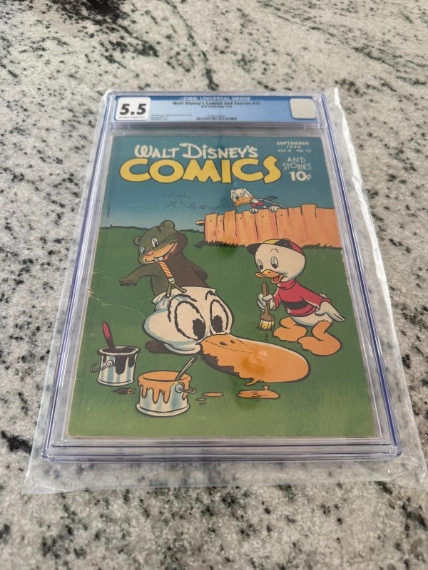 Walt Disney Comics & Stories #72 (Dell Comics, 1946), CGC 5.5 graded comic book, Universal Blue label — front cover in its holder
