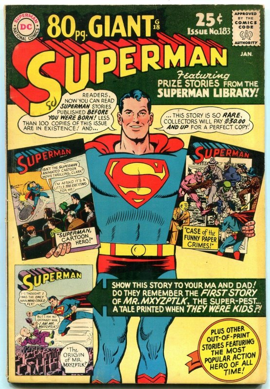 Superman #183 (DC Comics, 1966), raw comic book in VG/FN condition — front cover