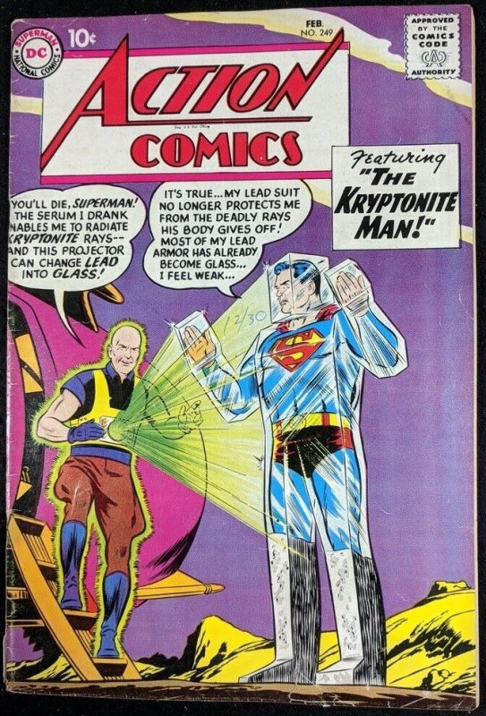 Action Comics #249 (DC Comics, 1938), raw comic book in VG 4.0 condition — front cover