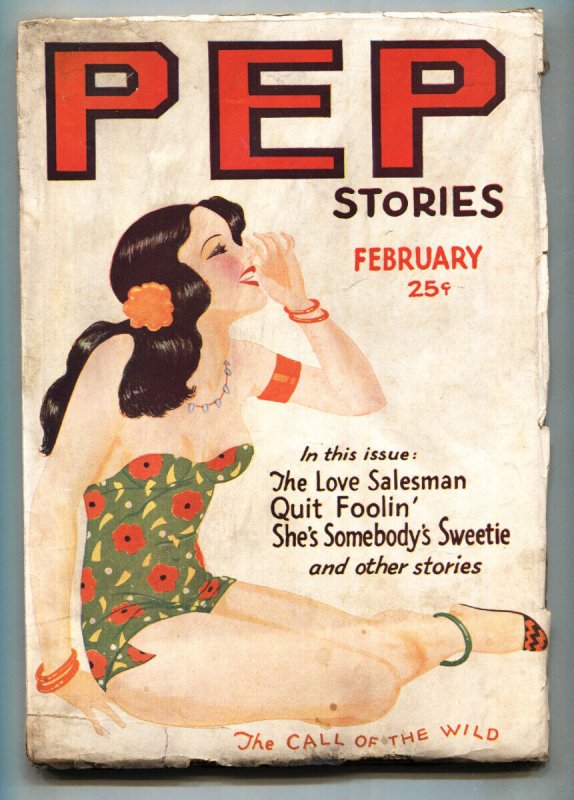 PEP STORIES-Feb 1932-Spicy GGA Swimsuit Cover-Pulp Magazine (1932), raw, ungraded comic book — front cover