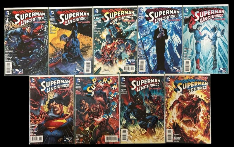 Superman Unchained #1-9 Run Lot Scott Snyder DC Comics 2013 (DC Comics, 2013), raw, ungraded comic book — front cover