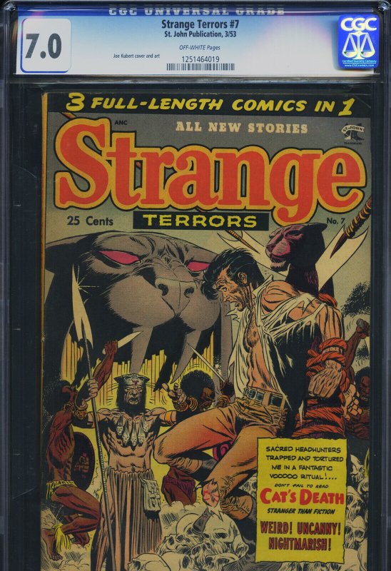 Strange Terrors #7, CGC 7.0 graded comic book, Universal Blue label — front cover in its holder