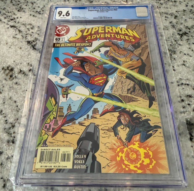 Superman Adventures #63 (DC Comics, 2002), CGC 9.6 graded comic book, Universal Blue label — front cover in its holder