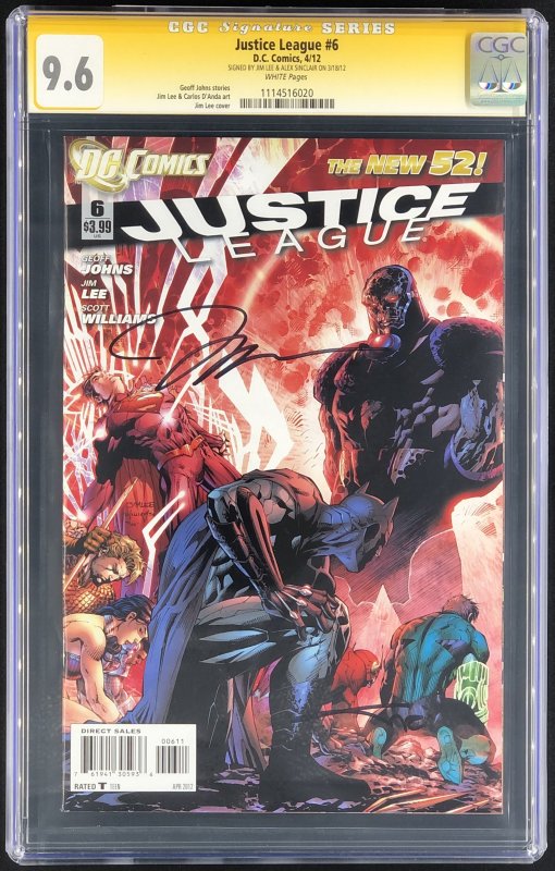 Justice League #6 (DC Comics), CGC 9.6 graded comic book, Signature Series label — front cover in its holder