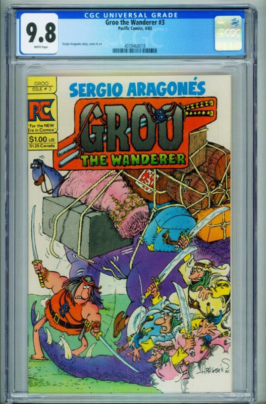 Groo #3, CGC 9.8 graded comic book, Universal Blue label — front cover in its holder