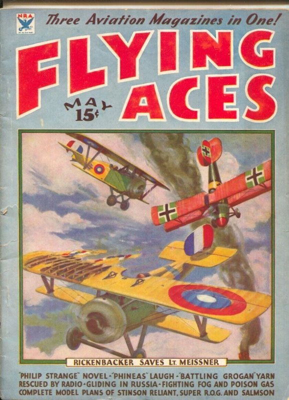 Pulp: Flying Aces 5/1934-Philp Strange-hero Pulp-Donald E Keyhoe-Richenbache..., raw, ungraded comic book — front cover