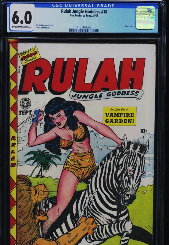 Rulah Jungle Goddess #18, CGC 6.0 graded comic book, Universal Blue label — front cover in its holder