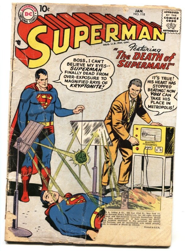 Superman #118 - 1958 - DC - P/FR - Comic Book (DC Comics, 1958), raw comic book in FR condition — front cover