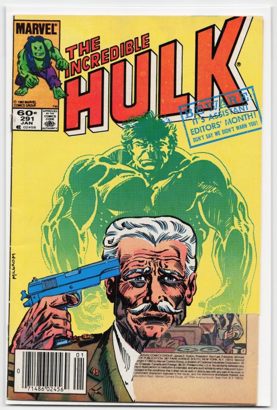 The Incredible Hulk #291 (Marvel Comics, 1984), raw, ungraded comic book — front cover
