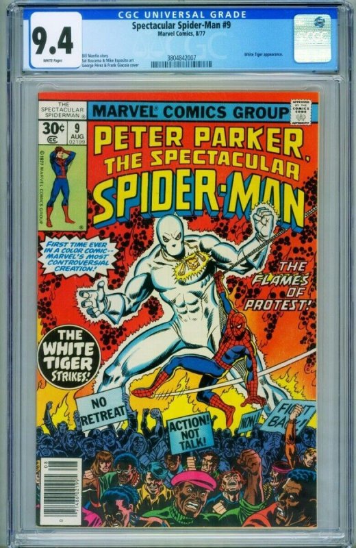 Spectacular Spider-Man #9 (Marvel Comics), CGC 9.4 graded comic book, Universal Blue label — front cover in its holder