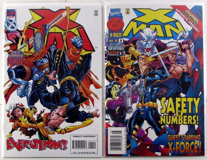 X-Man Lot of 2 #11, 18 1996 Marvel Comics Rogue Nate Grey 1st Print Comic Books (Marvel Comics, 1996), raw, ungraded comic book — front cover