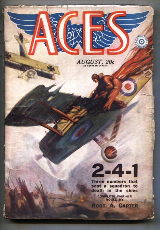 Aces 8/1929-WW I-Aviation-Bi-plane-PULP Magazine-Fiction House-Rare (Fiction House), raw, ungraded comic book — front cover