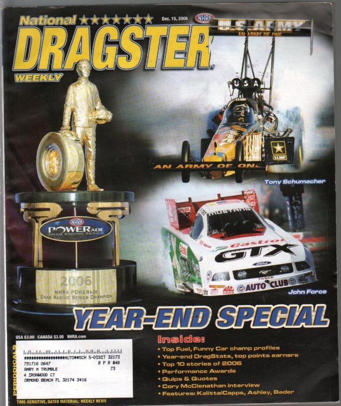 National Dragster-NHRA 12/15/2006-Year End Special-John Force-FN, raw comic book in FN condition — front cover
