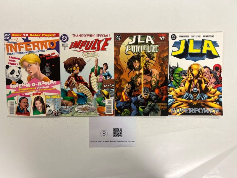 4 DC Comics JLA # 1 1 + Inferno # 3 + Impulse # 33 Batman Superman 35 JS44, raw, ungraded comic book — front cover