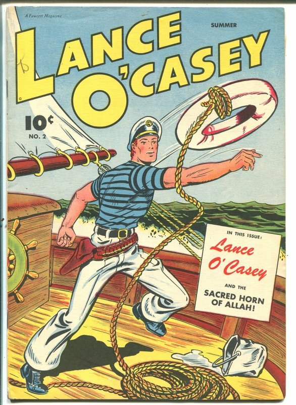 Lance O'Casey #2 (Fawcett Publications, 1946), raw comic book in VF+ condition — front cover