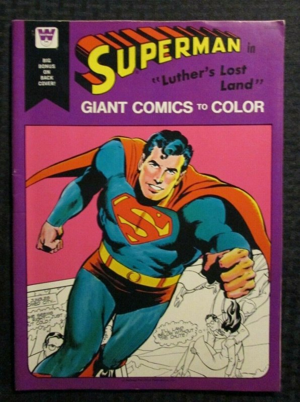 1976 Whitman Superman Giant Comics to Color FN+ 6.5 Lex Luther Lost Land (1976), raw comic book in FN+ 6.5 condition — front cover