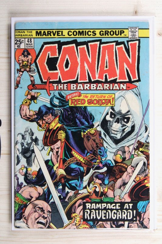 Conan the Barbarian #48 (Marvel Comics, 1975), raw comic book in FN+ 6.5 condition — front cover