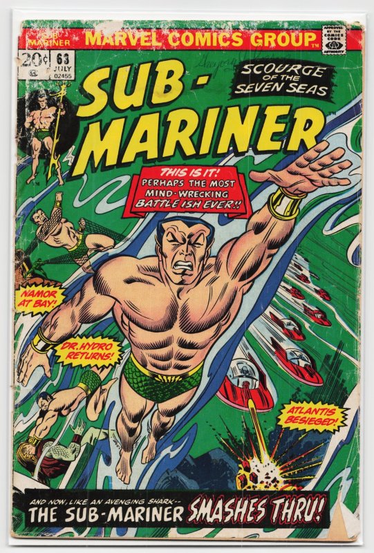 Sub-Mariner #63 (Marvel Comics, 1973), raw, ungraded comic book — front cover