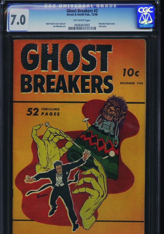 Ghost Breakers #2, CGC 7.0 graded comic book, Universal Blue label — front cover in its holder