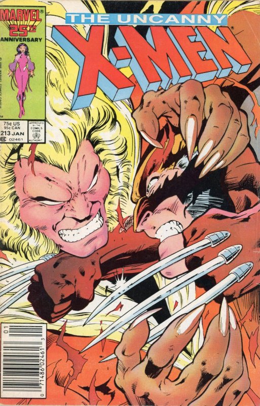 The Uncanny X-Men #213 (Marvel Comics, 1987), raw comic book in FN+ condition — front cover