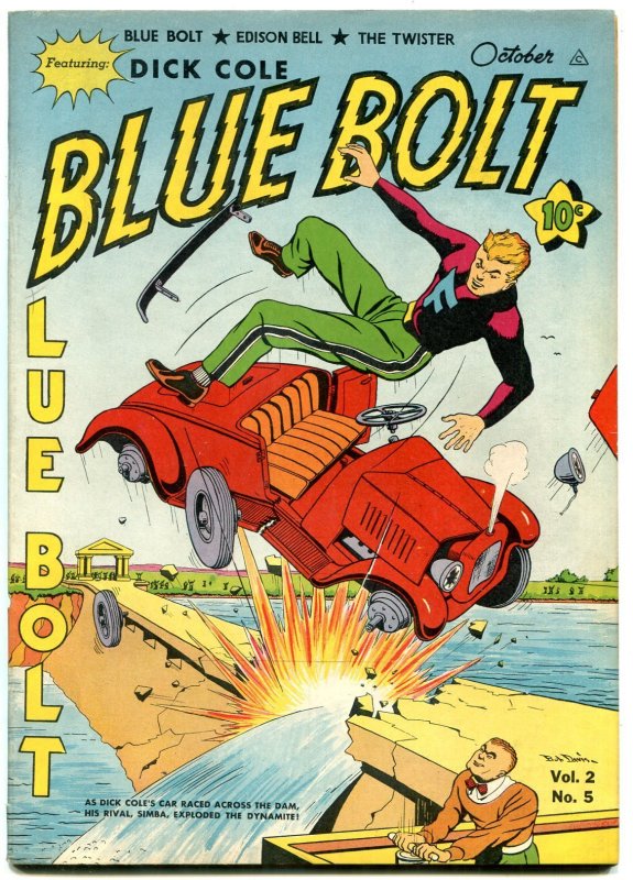 Blue Bolt V.2 #5 (Novelty Press, 1942), raw comic book in VF- condition — front cover