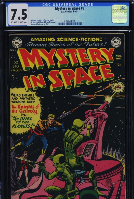 Mystery in Space #3 (DC Comics), CGC 7.5 graded comic book, Universal Blue label — front cover in its holder