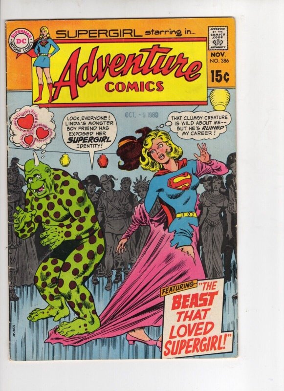 Adventure Comics #386 (DC Comics, 1969), raw comic book in VG 4.0 condition — front cover
