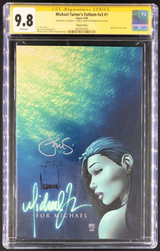 Michael Turner's Fathom #1, CGC 9.8 graded comic book, Signature Series label — front cover in its holder