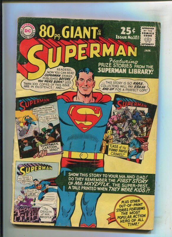 Superman #183 (DC Comics, 1966), raw comic book in 4.0 condition — front cover