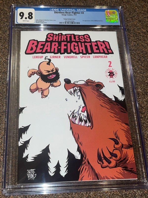Shirtless Bear Fighter #2 (2017), CGC 9.8 graded comic book, Universal Blue label — front cover in its holder