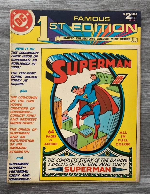 1979 Famous First Edition DC Treasury C-61 FN 6.0 Superman Reprint (DC Comics, 1979), raw comic book in FN 6.0 condition — front cover