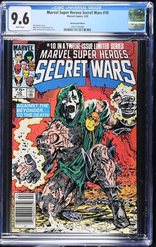 Marvel Super Heroes Secret Wars #10 (Marvel Comics, 1985), CGC 9.6 graded comic book, Universal Blue label — front cover in its holder