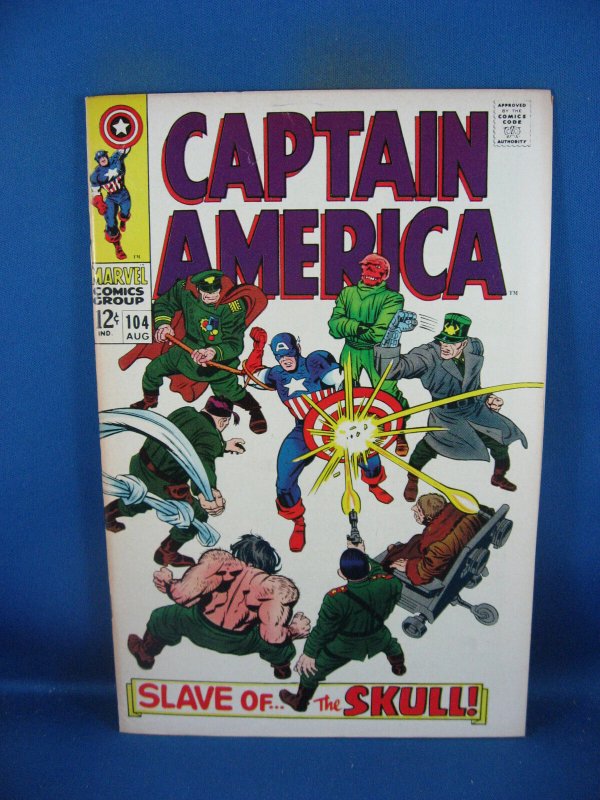 Captain America #104 (Marvel Comics, 1968), raw comic book in VF+ condition — front cover