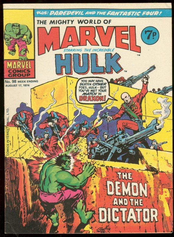 Mighty World of Marvel #98 (1974), raw comic book in VG condition — front cover