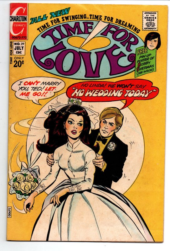 Time for Love #29 (Charlton Comics, 1972), raw comic book in VG condition — front cover
