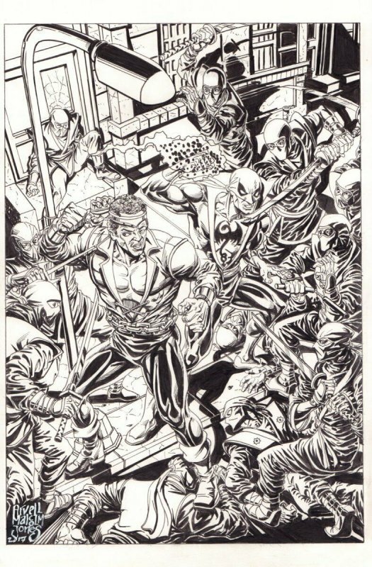 Power Man and Iron Fist vs. Ninjas Commission - 2017 Signed art by Arvell Jones (2017), raw, ungraded comic book — front cover