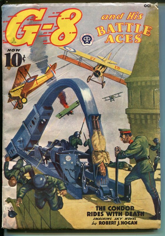 G-8 and His Battle Aces 10/1938-Popular-aviation Pulp-pulp Torture Cover-FN, raw comic book in FN condition — front cover