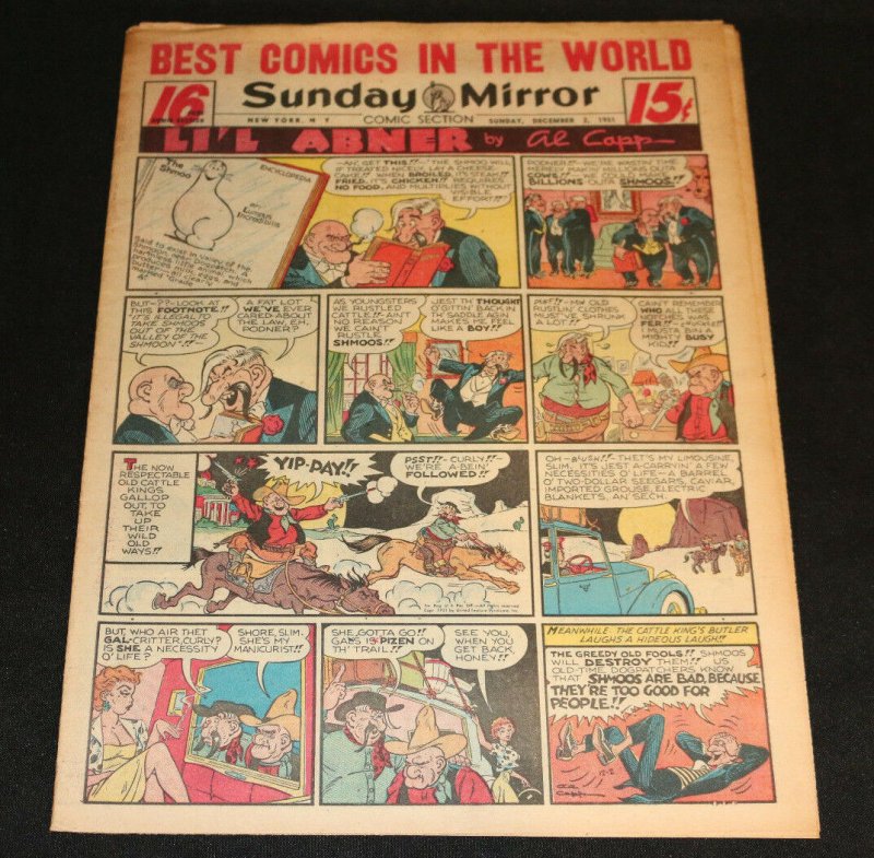 1951 Sunday Mirror Weekly Comic Section December 2nd (Fine+) Superman Schmoo App (1951), raw, ungraded comic book — front cover