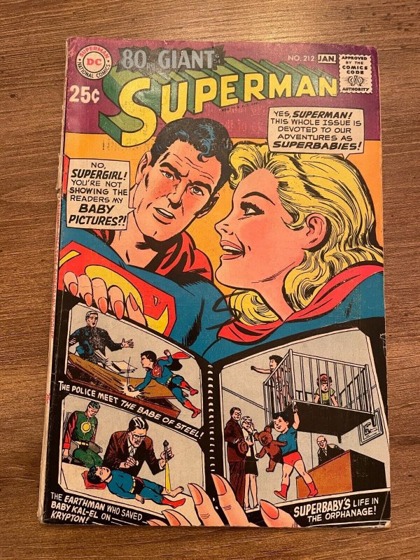 Superman #212 (DC Comics, 1968), raw comic book in VG/FN condition — front cover