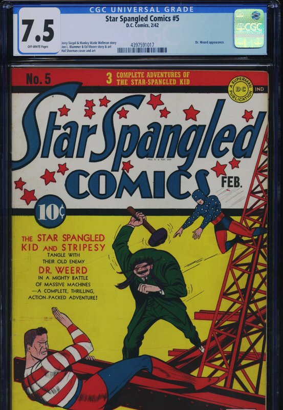 Star Spangled Comics #5 (DC Comics), CGC 7.5 graded comic book, Universal Blue label — front cover in its holder
