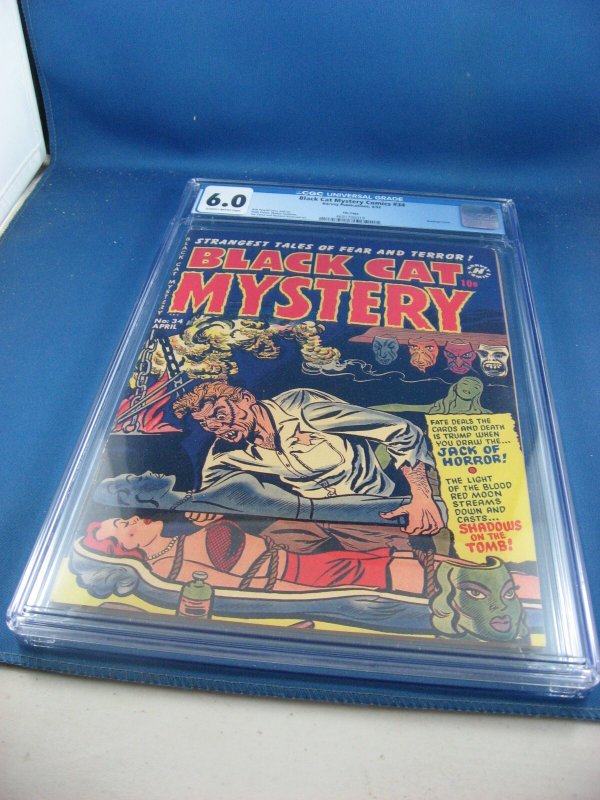 Black Cat Mystery Comics #34 (Harvey Comics, 1952), CGC 6.0 graded comic book, Universal Blue label — front cover in its holder