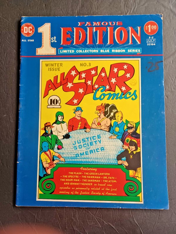 Famous First Edition All Star Comics #3 (DC Comics, 1975), raw comic book in VG condition — front cover