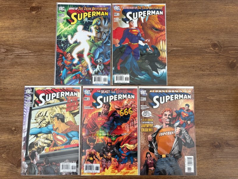 Lot of 5 Superman DC Comic Books # 665 666 667 668 669 NM 1st Prints 6 J440, raw comic book in NM condition — front cover