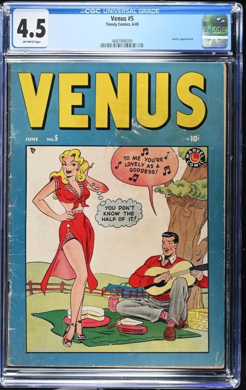 Venus #5 (Timely Comics, 1949), CGC 4.5 graded comic book, Universal Blue label — front cover in its holder