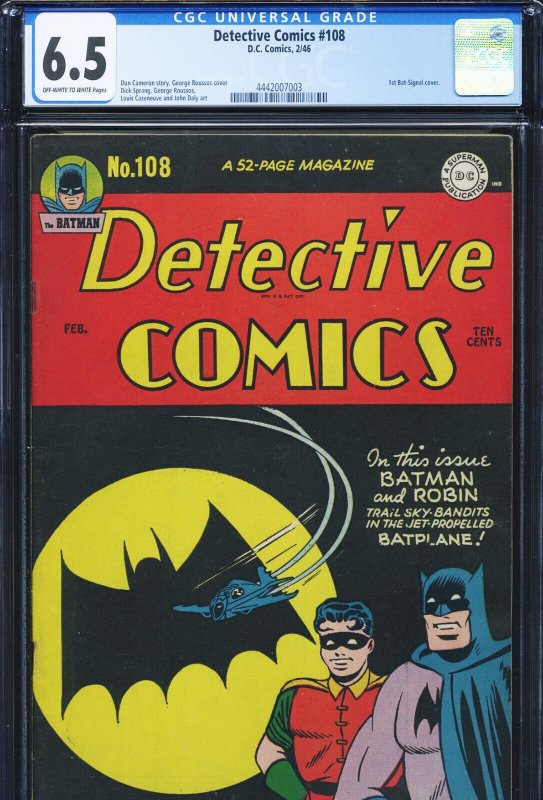 Detective Comics #108 (DC Comics), CGC 6.5 graded comic book, Universal Blue label — front cover in its holder